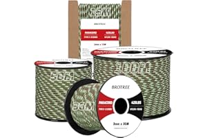 Brotree Paracord 3mm 50M 100% Nylon Seil Schnur Typ II Paracord 425 mit 3 Kern für Survival, Outdoor, Armband, Basteln - Bruchlast 192kg (Armee Grün Tarnung)