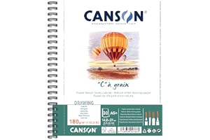 CANSON "C" kornpapper, vitt ritpapper, fint korn, 180 gsm, 110,5lb, stor sida spiralalbum, A5-14,8 x 21cm, naturvit, 30 ark