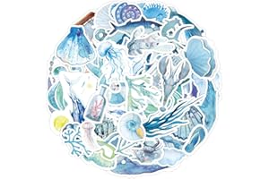 BRIC DODO 50 Stück Meerestiere Aufkleber Wasserflaschen Laptop Telefon Gitarre Skateboard Computer Koffer Fahrrad Meereswelt Vinyl Stickers Wasserdicht Ästhetisch Aufkleber für Jugendliche Kinder Erwachsene