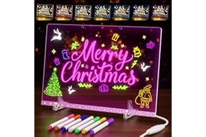 PRIKSIA Luminous LED Drawing Board for Children Doodle Glow 7 Colors Light Drawing Board Kids Acrylic Dry Erase LED Writing Board with 7 Colors Pen, Hanging Chain and Stands