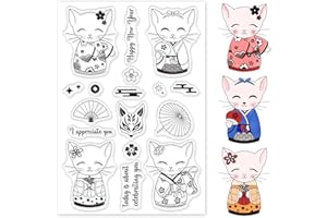 GLOBLELAND Sellos de animales transparentes para gatos, sellos de gato en kimono, sello de silicona transparente para hacer tarjetas, decoración y álbumes de recortes