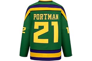 GMJAY Portman Maillot de Hockey sur Glace Mighty Ducks # 21 Film Hockey Vert Lettres Cousues Chiffres S-XXXL