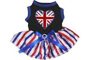 Petitebelle Britain Heart Puppy Dog Dress (Black/Stripes, Medium)