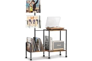 Bikoney Soporte Tocadiscos Vinilo, Soporte Giratorio de Almacenamiento de Discos de Vinilo, Giradiscos Estante de Mueble Tocadiscos para Discos de Vinilo para Sala Estar para Hasta 200 álbumes