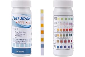 FT-SHOP Tiras de Prueba de Agua 6 en 1 Tiras Reactivas Ph Piscinas Cloro Total Bromo Residual Ph Alcalinidad Total Dureza Ácido Cianúrico 50 Tiras
