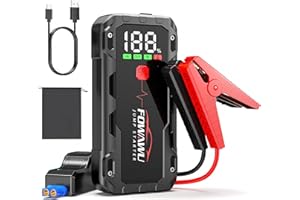 FOWAWU 4000A Booster Batterie Voiture (8L d'essence/6L de Diesel), 22800mAh 12V Démarreur de Batterie de Voiture Portable avec Pinces Intelligentes, QC3.0, 2.4 inch Grand écran LCD, Lumière LED