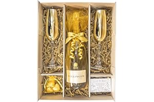 SPARKLEWARE Bollinger Special Cuvee Champagne 75cl Gold Gift Set Hamper With 2 Matching Champagne Flutes, Chocolates And Gift Box - Thank You, Retirement Gift For Him or Her (Metallic Bowls)