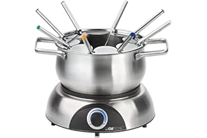 Clatronic FD 3783 Electric Fondue Pot with Removable Splash Guard, Fondue Set for 8 People with Stainless Steel Fondue Forks, Colour Coded, Capacity Max. 1.2 Litres/1400 Watt, Stainless Steel