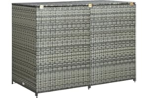 Festnight Copribidone Rifiuti Doppio in Polyrattan Copri Bidone Rifiuti da Giardino Esterno Colore Antracite 148x77x111cm