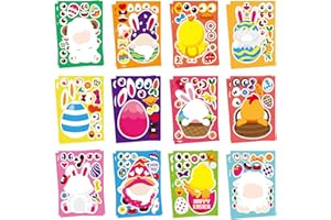 BROMMAT 24 pegatinas de Pascua para niños, haz tus propias pegatinas de Pascua para niños, manualidades de Pascua, pegatinas con cara de conejo de Pascua para juegos de fiesta