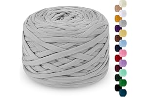 LEREATI 285g T Shirt Yarn for Crocheting 100m Elastic Ribbon Yarn Thick Crochet Fabric Yarn, Knitting T-Shirt Yarn for Crochet Bag, Blanket, Basket, DIY Projects, Home Decor (Light Gray)