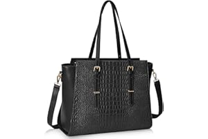 NUBILY Borsa Donna Grande Borsa Lavoro Donna Borsa Tracolla in Pelle PU Borsa PC 15.6 Pollici Borsa Tote Shopper Business Computerda Nero