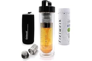 Freiwerk® thé thermo bouteille fabricant tamis théière infuseur verre à double paroi sans BPA néoprène noir couvercle noir 400 ml