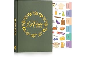 Lanpn A5 Blank Recipe Book Journal to Write in Your Own Recipes, Leather Cover Waterproof Empty Cooking Notebook for 70 Recipes, Cookbook with Stickers to Organize Your Family Recipe, Green