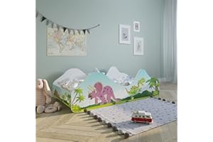 ‎KIDS COLLECTIVE Kids Collective Kinderbett Jugendbett 80x160 cm mit Rausfallschutz | Dinosaurier Kinder Spielbett mit Lattenrost, optional mit Matratze