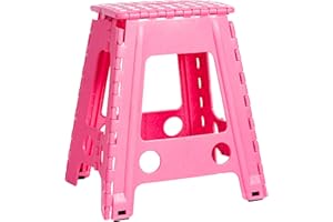 JeVx Taburete Alto de Cocina y Baño de un Peldaño Plegable – Alzador de Plastico Escalon de 45 cm de Altura Banqueta para Adultos y niños Tamaño XXL Soporta hasta 130KG Escalera de Un Peldaño Rosa