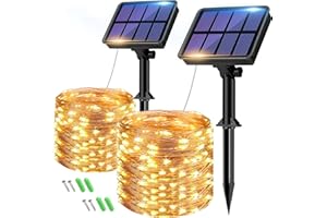 btfarm 2 Paquete Guirnaldas Luces Exterior Solar, Totalmente 16M 160LED 8 Modos IP65 Luces Solares LED Exterior Luz Solar Exterior Cadena para Terraza, Fiestas, Bodas, Patio, Jardines (Blanco Calido)