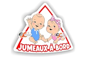 SC ® - Sticker/Autocollant Jumelles - Jumeaux à bord - Modèle Fille/Garçon - Enfant/Bébé à bord - Modèle 3 - Fabrication Française (Modèle Fille/Garçon)