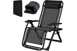 Fiutazge Tumbonas Jardin Exterior,Tumbona Plegable con Acolchado,Reposacabezas ExtraíBle,Portavasos, Respaldo Ajustable,Silla Reclinable para Patio,JardíN,Playa,Piscina,Máxima 240Kg-Negro