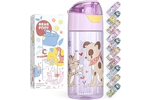 BEARFOOT Butelka do picia dla dzieci, 450 ml, lekka butelka na wodę z tritanu, nie zawiera BPA, szczelna, nadaje się do napojów gazowanych, nadaje się do mycia w zmywarce, dla chłopców, dziewczynek,