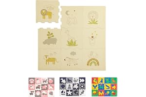 HAKUNA MATTE Hakuna Mata stylowa mata do puzzli dla niemowląt, 0,9 x 0,9 m, 9 paneli, 30 x 30 cm, ze zwierzętami i 12 krawędziami, 20% grubsza mata do zabawy w opakowaniu nadającym się do recyklingu, nietoksyczna