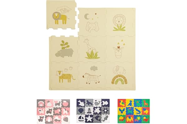 Hakuna Mat Tapis Puzzle élégant pour bébés 0,9x0,9 m - 9 Panneaux 30x30 cm avec Animaux et 12 Bords - Tapis de Jeu 20% Plus épais dans Un Emballage Recyclable - Tapis d'éveil Non Toxique et inodore
