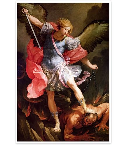 Holyart Icona In Legno Sagomata - San Michele Arcangelo 35x30 Cm, Stile Vintage, Dipinta Su Tavola Di Pioppo, Oggetto Devozionale