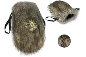 HiiFeuer Wiking Torba na pasek, ze sztucznego futra, nordycka, na pasek, kieszonka, puszysta, przenośna, ze sznurkiem, średniowieczna, cosplay, torba na kości (brązowa)