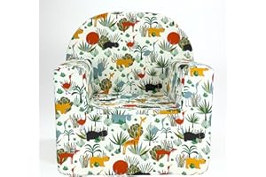 BABY IDEA Babysanity Poltroncina Bimbi Rivestimento 100% Cotone Sfoderabile Imbottitura Alta Intensità Migliorata Poltrona per Bambini Comoda Leggera Ideale per Cameretta - Made in Italy - (Kid’s Sofa Animals)