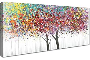 HALFLEMART Colorato albero della vita Stampa su tela con cornice Stampe da parete Astratto Pittura Quadri su tela Quadri Moderni Poster da parete Decorazioni da parete soggiorno camera da letto 50x120cm