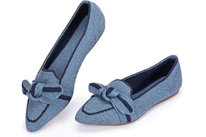 Frank Mully Loafer Flats für Damen Lässiger Strickstoff Schuhe Waschbar Schnürschuhe mit spitzer Zehenpartie Bequeme Schuhe im Ballettstil für