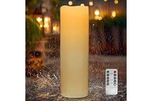 Kimjo 10CM x 35CM Candele LED Grandi Senza Fiamma per Esterni Impermeabili - Onda Candele LED a Fiamma Bianco Avorio con Funzione Timer Telecomando Alimentato a Batteria