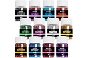 Belle Vous Set da 12 Glitter Polvere per Decorazioni - 15g X 12 Colori - Glitter per Decorazioni per Arte, Artigianato, Bicchieri Epossidici, Resina, Matrimoni, Corpo/Viso/Nail Art o Slime Fai-da-Te