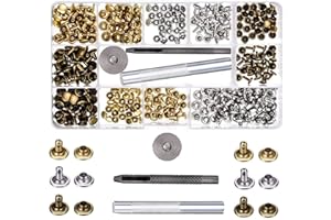 SIISMI 180 Set 2 Size Leather Rivets Double Cap Rivet Tubular with 3 Pieces Fixing Tool for DIY Leathercraft Rivets Replacement, 3 Colors