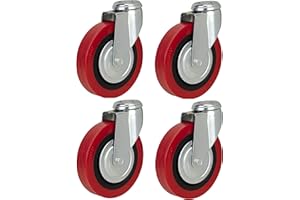 125mm Polyurethane Swivel Casters - Single Bolt Hole Fitting Heavy Duty PU Casters Trolley Wheels by Bulldog Castors - Max 500Kg Per Set
