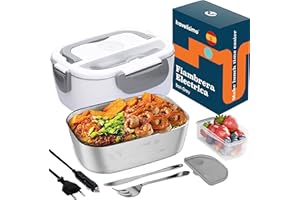 TRAVELISIMO Fiambrera Electrica Comida Trabajo 80W Taper Electrico para Comida 1,5L Fiambrera Termica 3 en 1 12V/24V/220V Fiambreras Comida Trabajo Coche y Camión, Acero Inox, Tartera Comida Trabajo