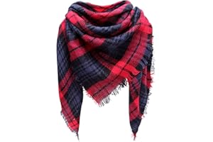 Kakaly Women Tartan Scarf - Winter Plaid Blanket Scarfs Warm Large Triangle Shawl Wrap Cashmere Soft Checked Ladies Scarves Gifts