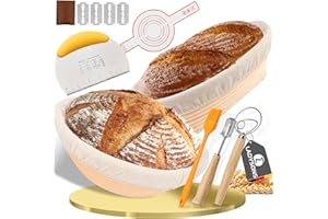 LADYSONS Cestino da Lievitazione per Pane, Kit Completo per Lievito Madre 8 Pezzi, Cestino Pane (23cm Rotondo e 25cm Ovale), con Raschietto per Pasta, Frusta per Impasto, Fascia in Silicone