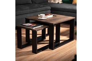 LEHMANN Drewniany Stolik do salonu, kawowy, 2 rozmiary, brązowy dąb, czarna рама