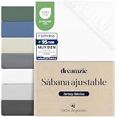 Dreamzie Fitted Sheet 90 x 190 / 90 x 200 cm Adjustable Cotton Jersey, Mattress Height 25 cm to 22 cm, Oeko-Tex Certified, Hy