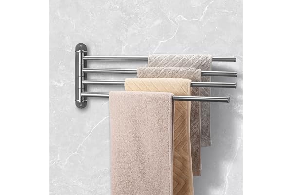 Qobobo® Handdukshållare för badrum med 4 stänger 180° roterande handdukstork väggmonterad SUS304 rostfritt stål 40 cm