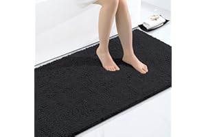 Homaxy Tapis de Bain antidérapant en Microfibre Chenille de Salle de Bain Absorbant à Poils Longs, 60 x 120 cm, Noir