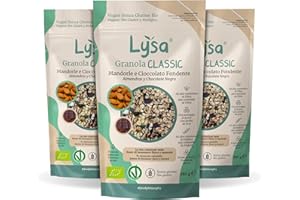 Lysa cereali Granola BIO Classic, Mandorle Cioccolato Fondente e Avena, Senza Glutine, Senza Zuccheri raffinati, Ricca di fibre, Vegan - 280g x3 Pack