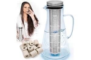 ORINKO Zestaw do oczyszczania wody: Koraliki ceramiczne i szklany dzbanek filtrujący | 15 x koraliki ceramiczne z dzbankiem filtrującym 1,6 l, karafka do oczyszczania wody + E-Book