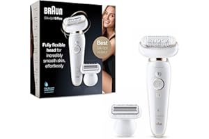 ‎BRAUN Braun Silk-épil 9 Flex Epilierer Damen / Haarentferner, 5 Aufsätze, Tasche, mit flexiblem Kopf für einfachere Haarentfernung, 9-006, weiß/gold