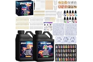 UCAMP Resine Epoxy, 1020ml Resine Epoxy Transparente, 1:1 Kit Résine Epoxy Complet, Avec Peinture, Bâton, Cuillère, Gants, Verre Doseur, Pince à épiler, Paillettes, Pour La DIY Artisanale, Porte-clés