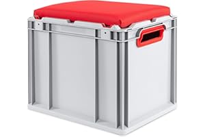 aidB Eurobox NextGen Seat Box, rot, (400x300x365 mm), Griffe offen, Sitzbox mit Stauraum und abnehmbarem Kissen, 1St.