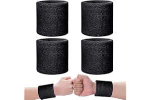 DEVENIRRICHE Opaski przeciwpotowe na nadgarstki, czarne, 4 sztuki, elastyczne, chłonne opaski na nadgarstek, miękka bawełniana bransoletka fitness, opaska przeciwpotowa do tenisa, gimnastyki, piłki nożnej,