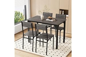 Warmiehomy Dining Table and Chairs Set 4, Kitchen Table with 4 Chairs Dining Furniture Set Modern Rectangular Metal Frame & MDF Board for Dining Room, Living Room,Gray,105x60x76CM