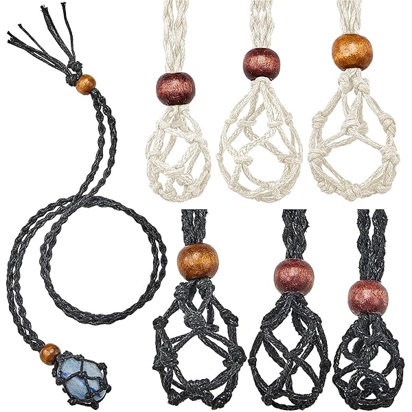 Handgemaakte macramé ketting met lege stenenhouder, verwisselbare ruwe kwarts ha